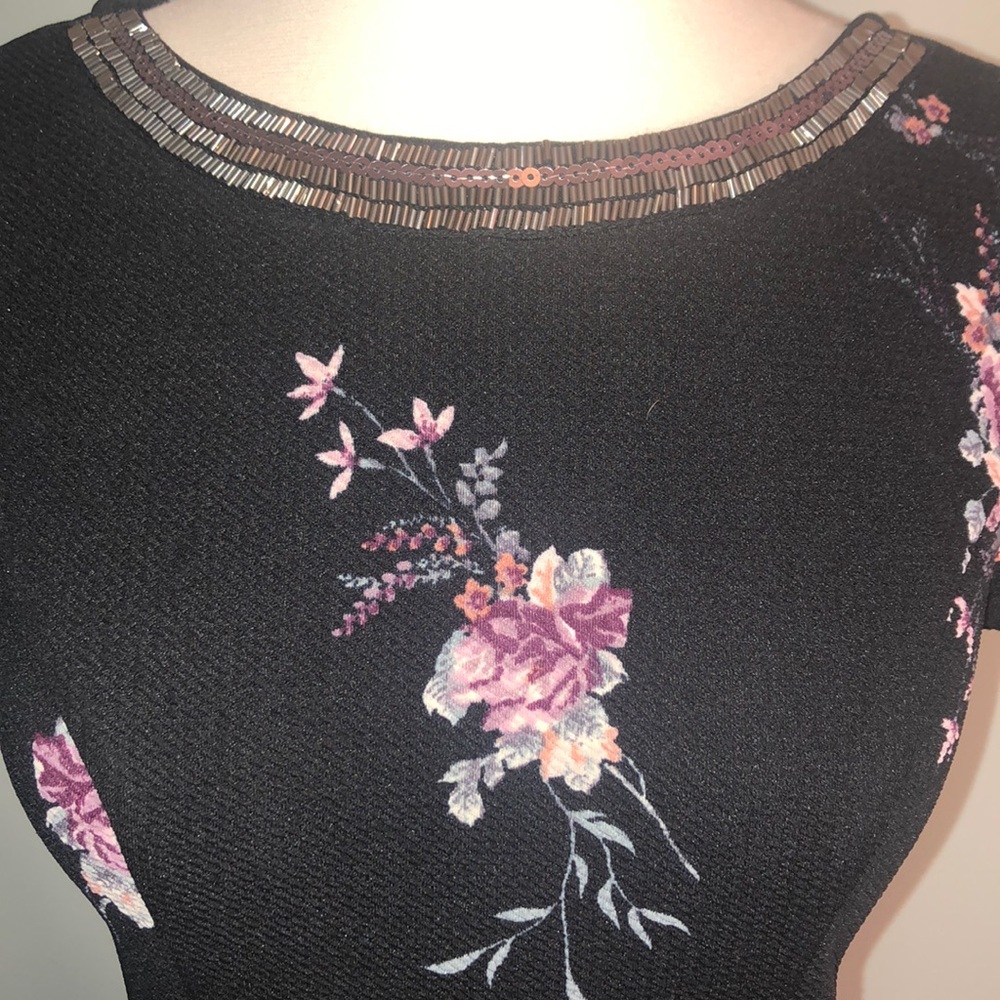 Black and Floral Print Fit and Flare Dress - Picture 4 of 8
